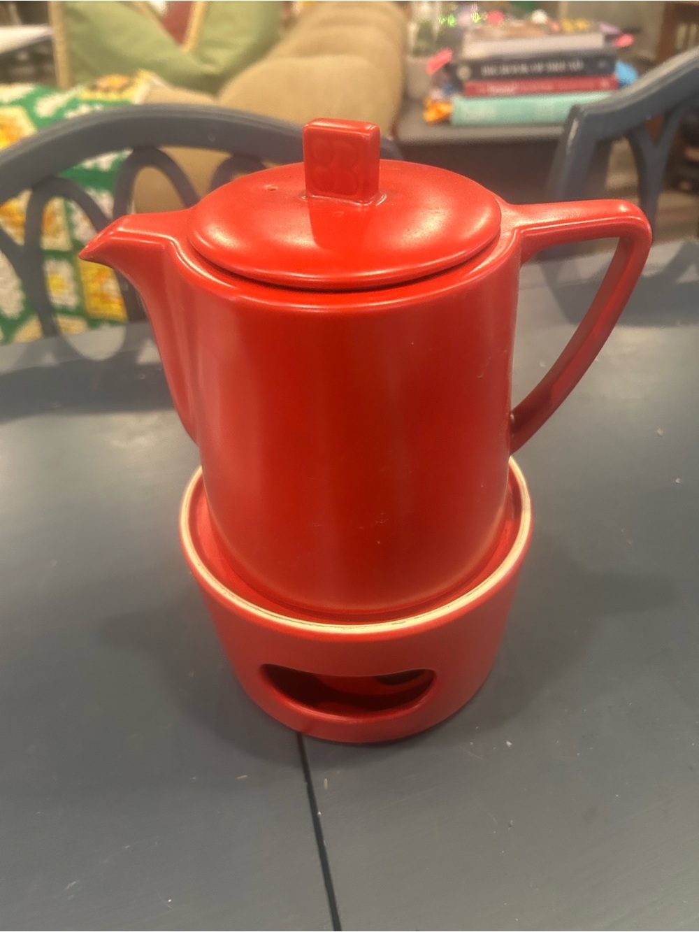 Red Ceramic Tea Pot with Warmer - Sleek Modern Design